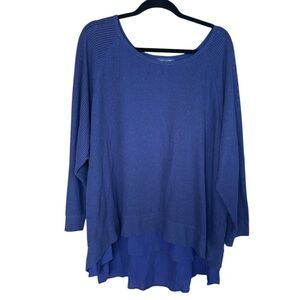 Tommy Hilfiger Navy Blue Mesh Overlay Mixed Media Blouse Size 3X